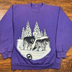 National Wildlife Federation Vintage Crewneck Sweatshirt Wolves Medium